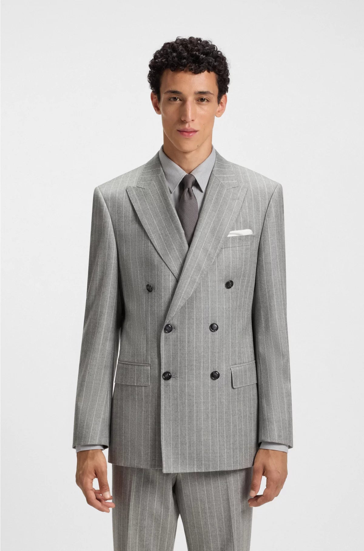 DOUBLE-BREASTED SUIT JACKET IN STRIPED VIRGIN WOOL