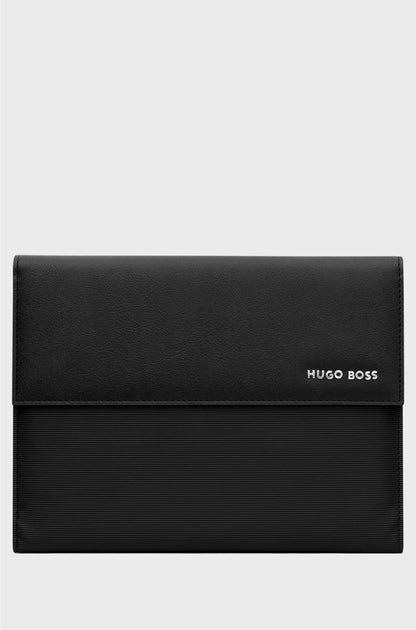 BLACK A5 FOLDER IN FAUX LEATHER WITH PINSTRIPE STRUCTURE