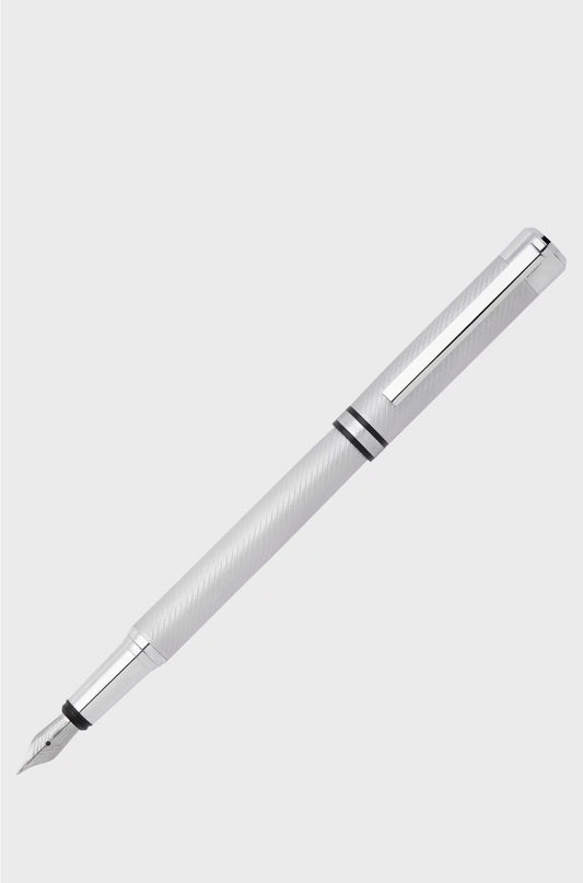 CHROME FOUNTAIN PEN WITH ENGRAVED PATTERN