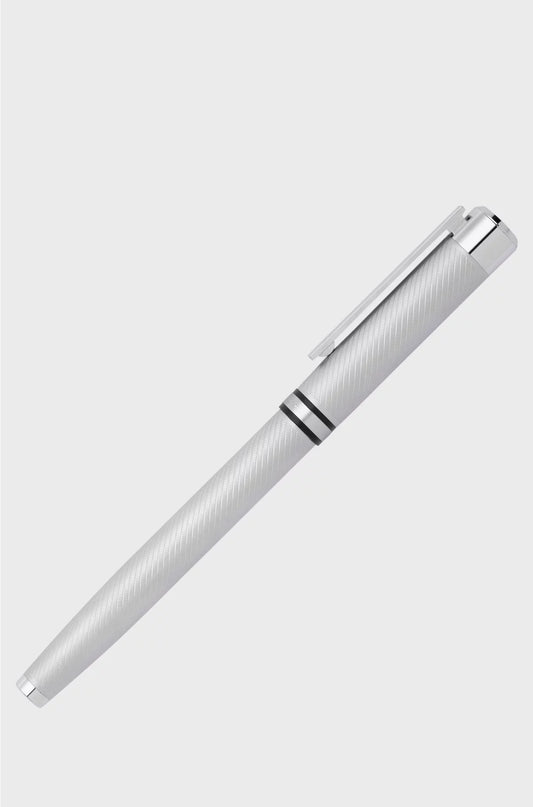CHROME FOUNTAIN PEN WITH ENGRAVED PATTERN