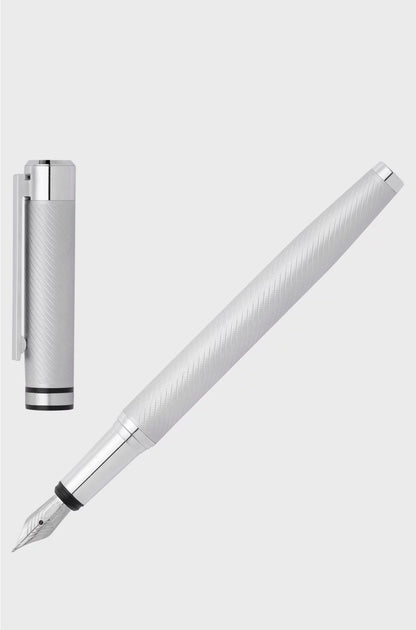 CHROME FOUNTAIN PEN WITH ENGRAVED PATTERN