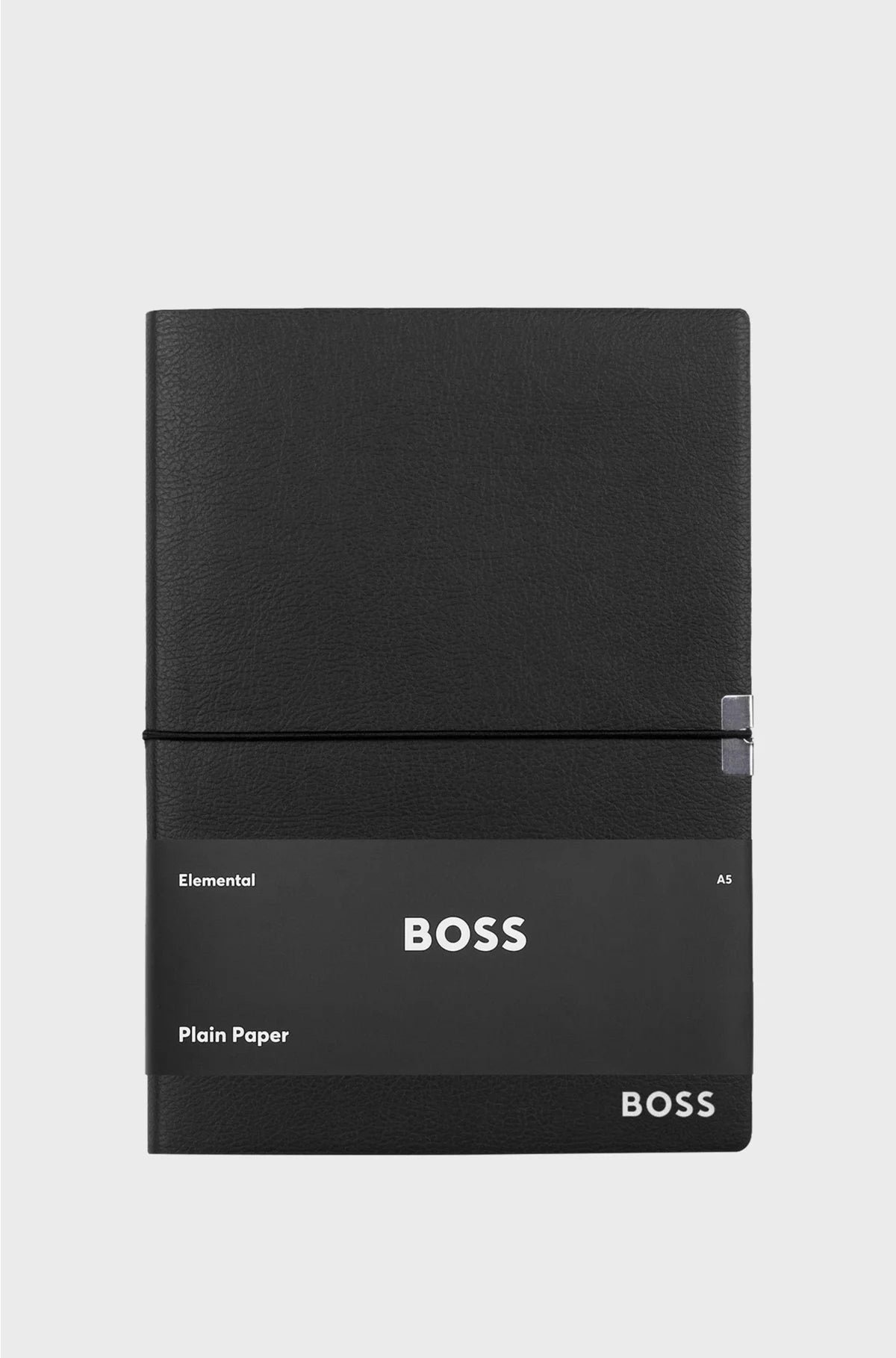 A5 NOTEBOOK IN BLACK FAUX LEATHER WITH ELASTICATED BAND