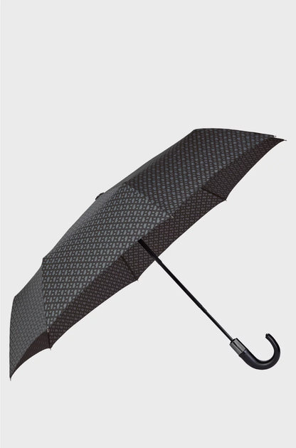 DARK-GREY MONOGRAM-PATTERN UMBRELLA WITH LOGO STRAP