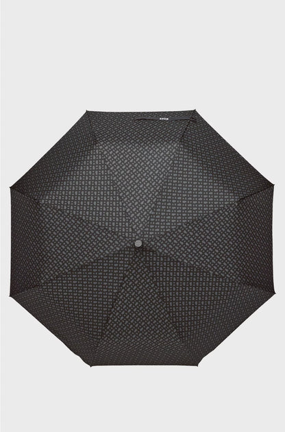 DARK-GREY MONOGRAM-PATTERN UMBRELLA WITH LOGO STRAP