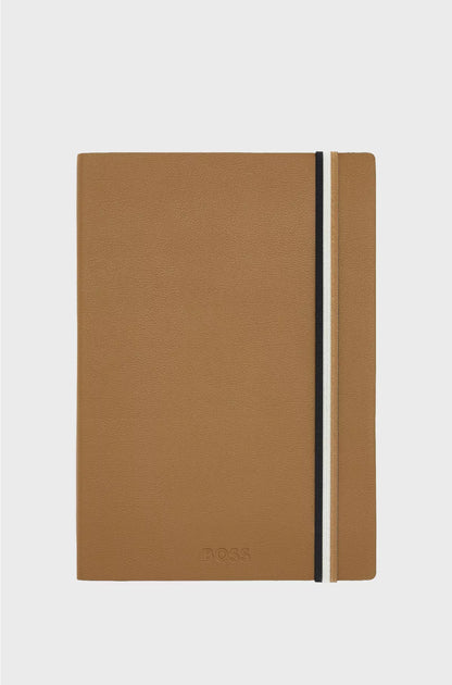CAMEL FAUX-LEATHER A5 NOTEBOOK WITH SIGNATURE-STRIPE STRAP