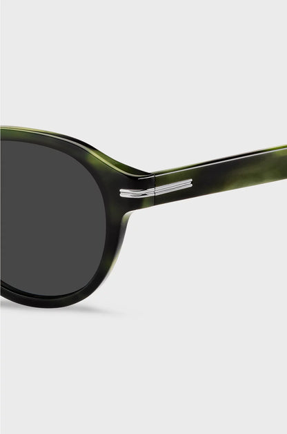 GREEN-HORN SUNGLASSES WITH SILVER-TONE HINGES