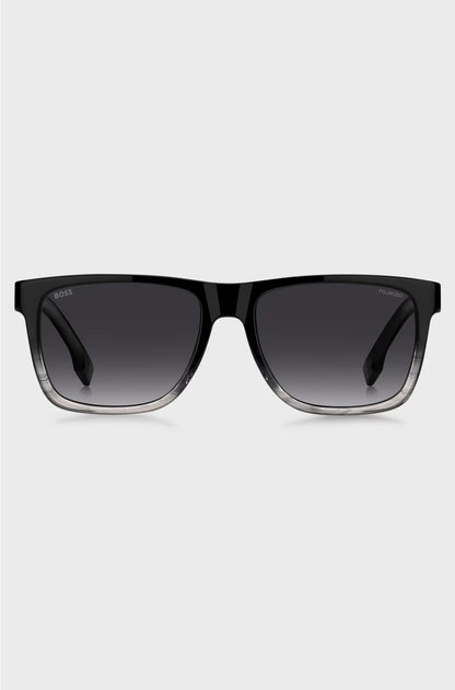 ENGRAVED-LOGO SUNGLASSES IN DEGRADE BLACK ACETATE