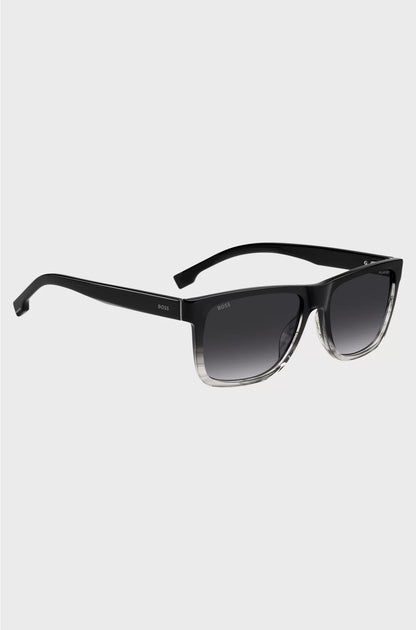 ENGRAVED-LOGO SUNGLASSES IN DEGRADE BLACK ACETATE
