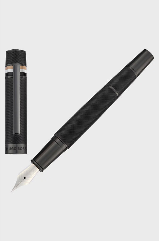 TEXTURED-BARREL FOUNTAIN PEN WITH SIGNATURE-STRIPE RING