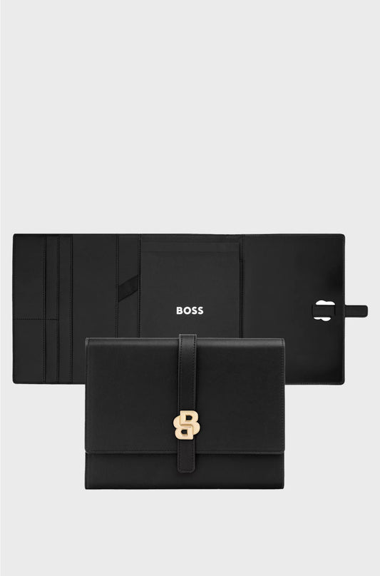 BLACK A5 CONFERENCE FOLDER WITH DOUBLE B MONOGRAM CLOSURE