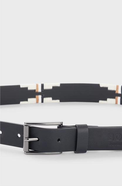 EQUESTRIAN LEATHER BELT WITH HAND-EMBROIDERED SIGNATURE STRIPES