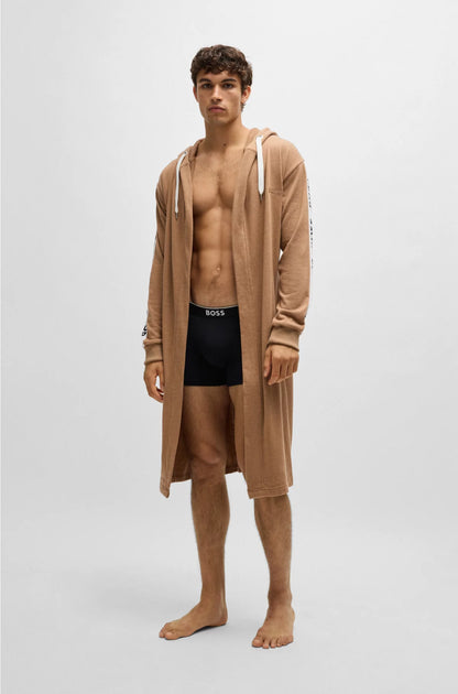 HOODED DRESSING GOWN WITH LOGO-PRINT SLEEVES