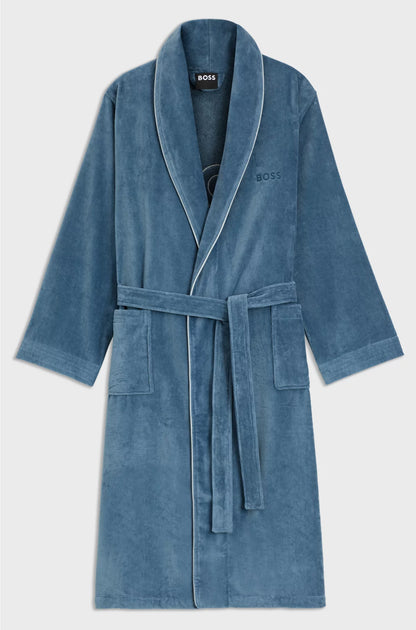 COTTON DRESSING GOWN WITH PIPING AND EMBROIDERED BRANDING