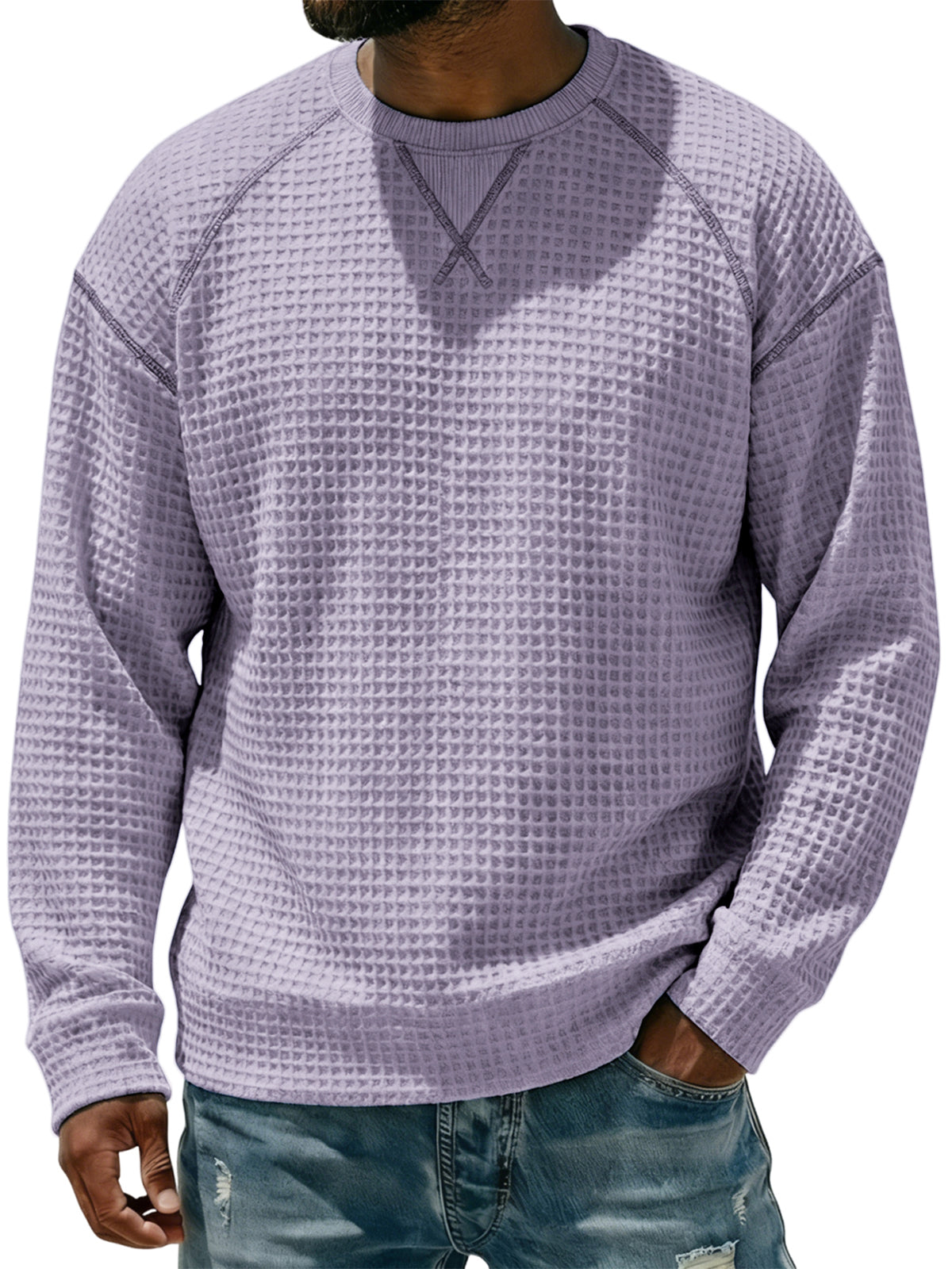 Men's Breathable Waffle Textured Raglan Sleeve Basic Pullover T-shirt