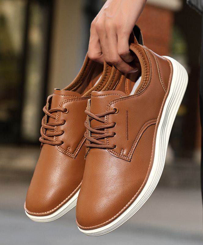 Men’s Comfortable Lace-Up Brogue Sneakers – Genuine Leather, Arch Support, Wide-Toe Fit, Shock-Absorbing Sole for All-Day Comfort