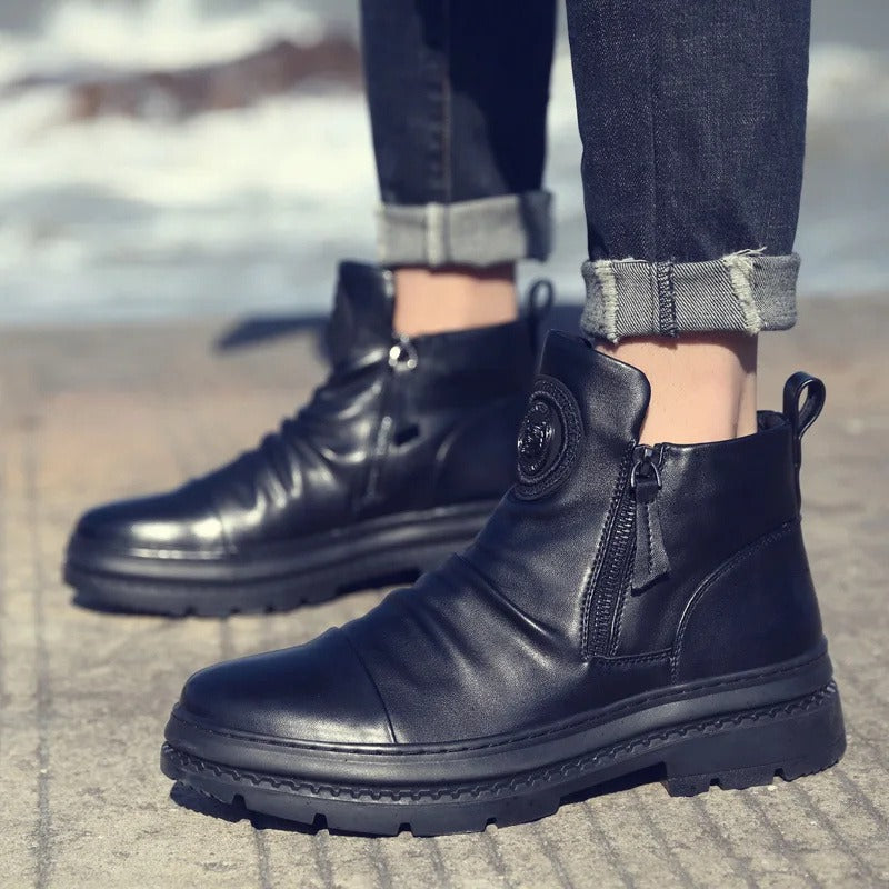 Men's Comfortable Leather Motorcycle Boots Work Boots Waterproof Anti-Slip Anti-Sprain