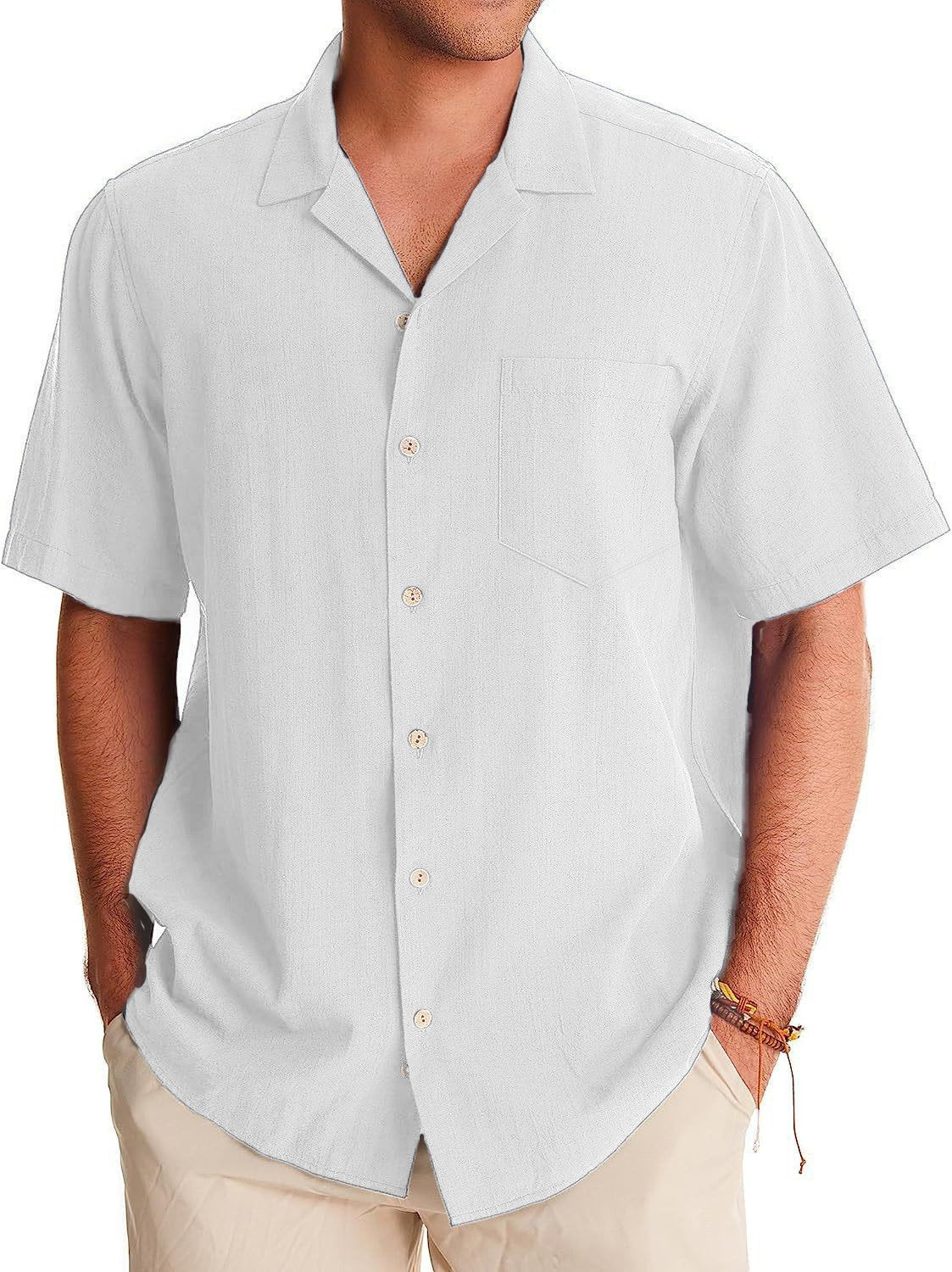 Men's Fashion Casual Cuban Collar Pocket Short Sleeve Shirt