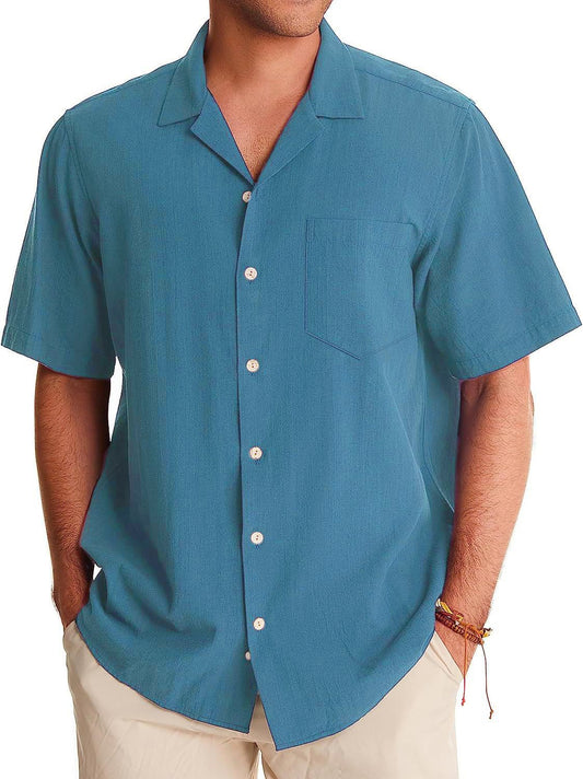 Men's Fashion Casual Cuban Collar Pocket Short Sleeve Shirt