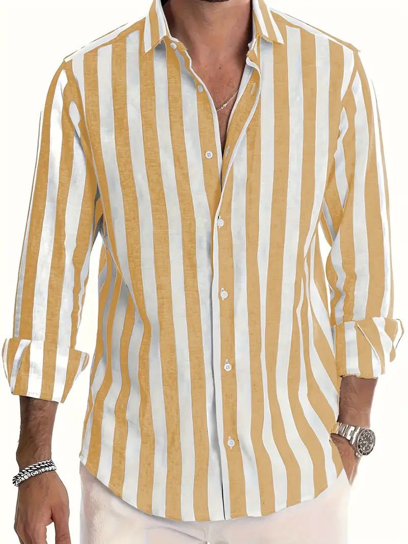 Men's Striped Print Shirt Casual Loose Long-sleeved Shirt