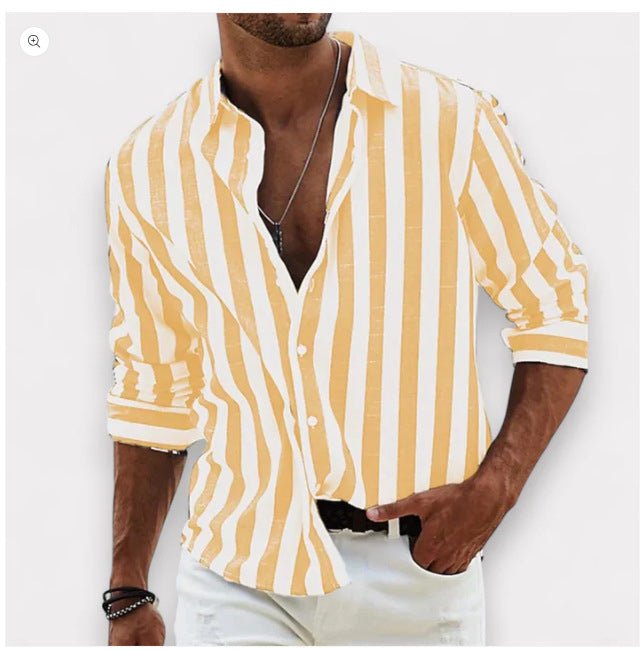 Men's Striped Print Shirt Casual Loose Long-sleeved Shirt