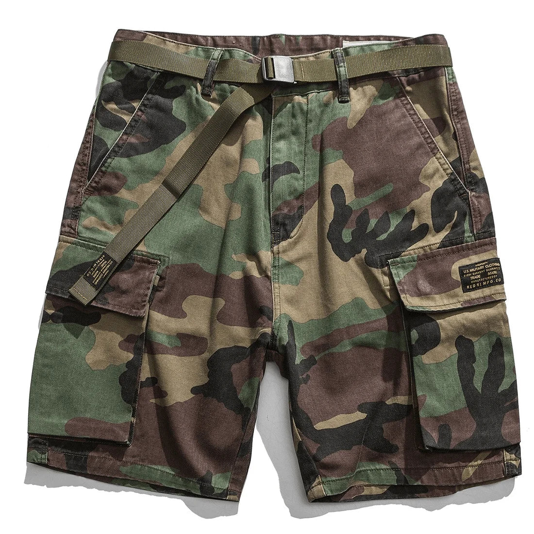 Men's Cotton Camouflage Multi-Pocket Loose Cargo Shorts with Belt