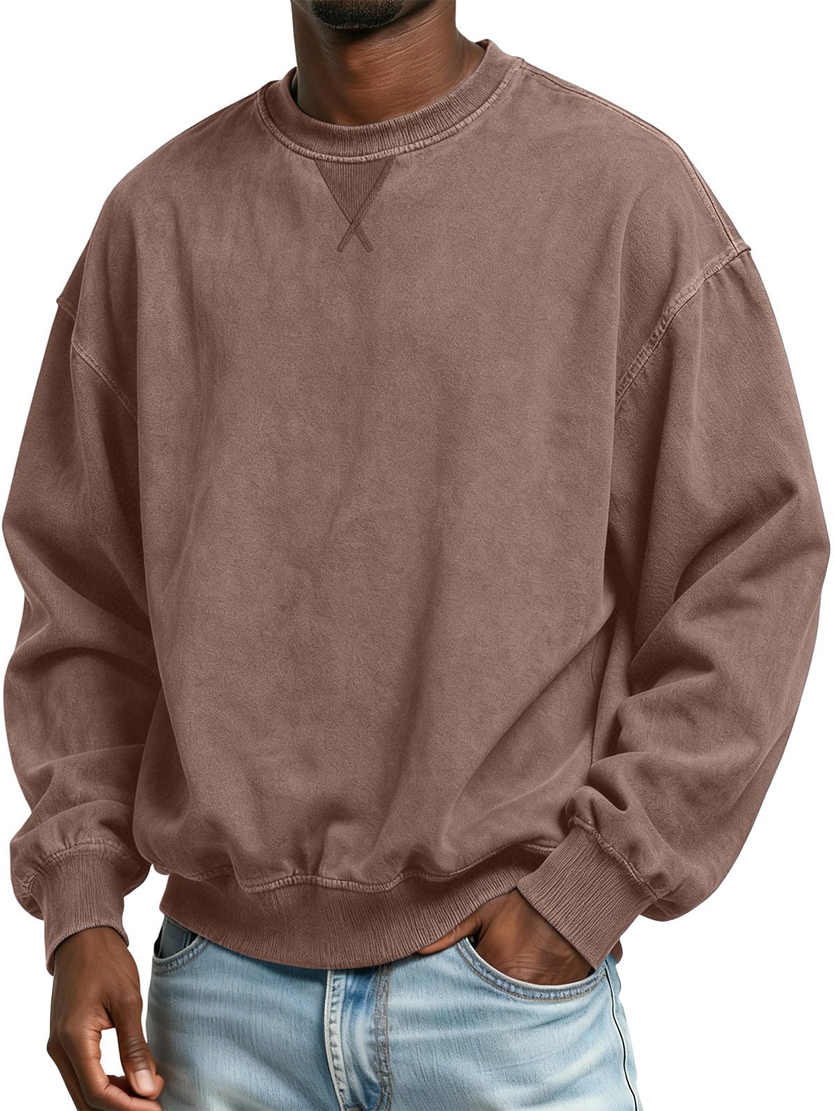 Men's 100% Cotton Retro Casual Washed Distressed Crew Neck Long Sleeve Sweatshirt