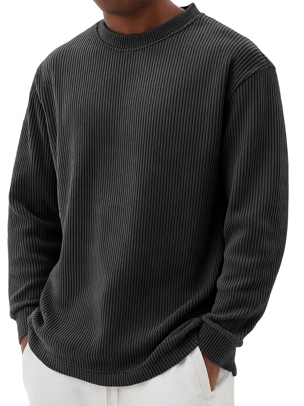 Men's Simple Casual Striped Crewneck Long Sleeved T-shirt