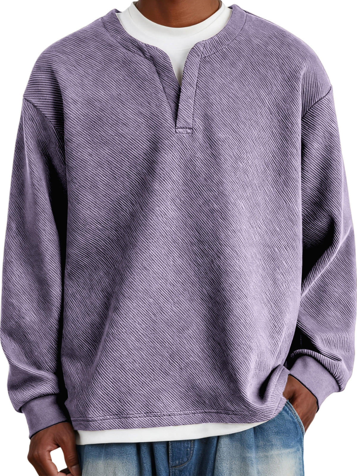 Men's Faux Two-Piece Heavyweight Twill V-Neck Pullover