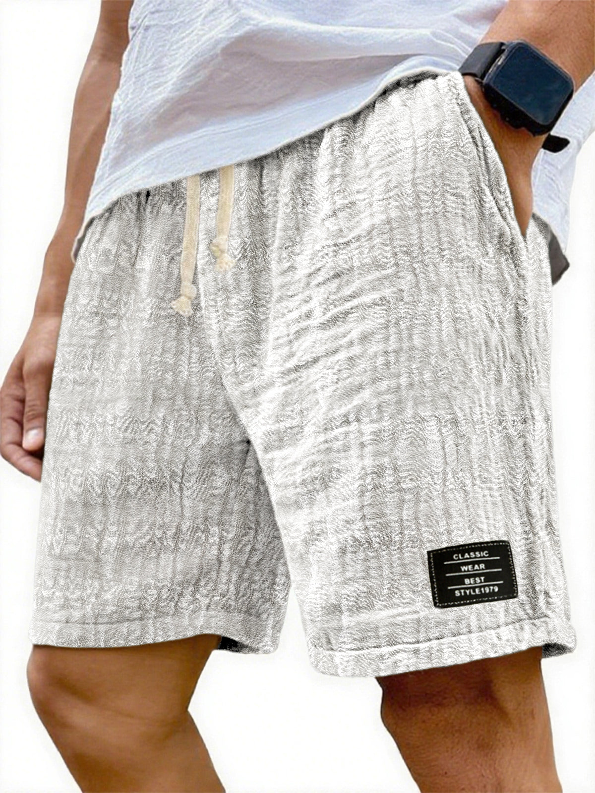 Men's Soft Crinkled Gauze Breathable Holiday Embroidery Lace-up Shorts