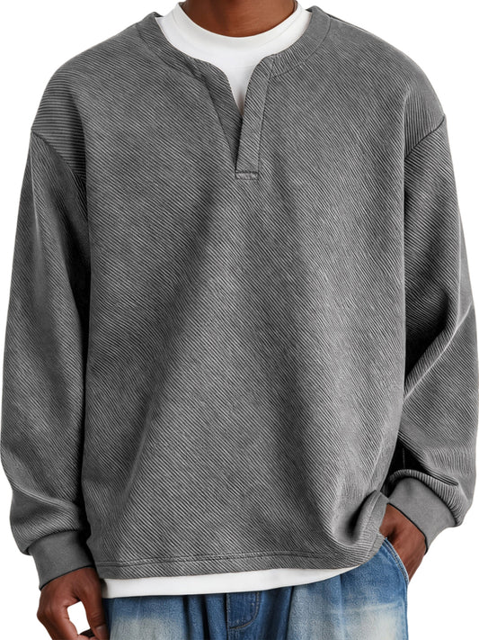 Men's Faux Two-Piece Heavyweight Twill V-Neck Pullover