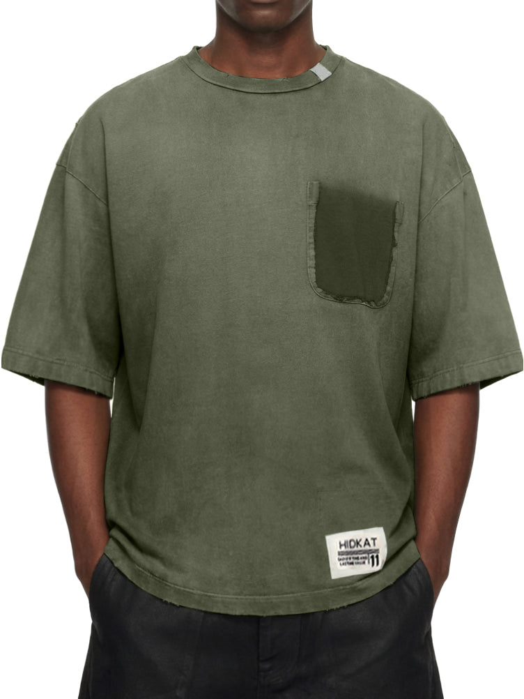 Men's Vintage Washed And Distressed Cotton Short Sleeved T-shirt